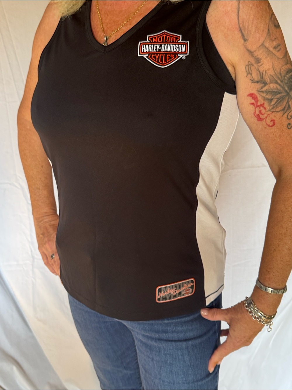 Harley-Davidson Black & White V-Neck Tank Top